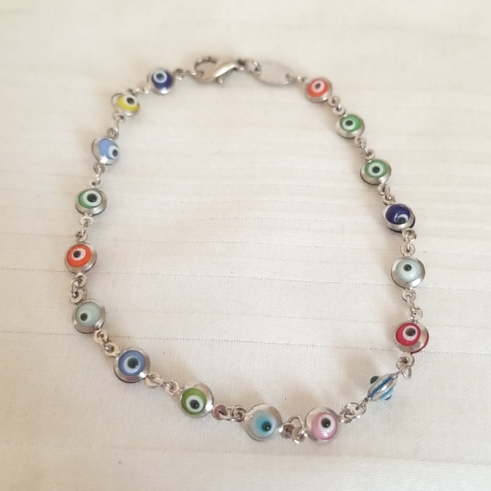 Vintage Silver Evil Eye Beaded Bracelet Turkey